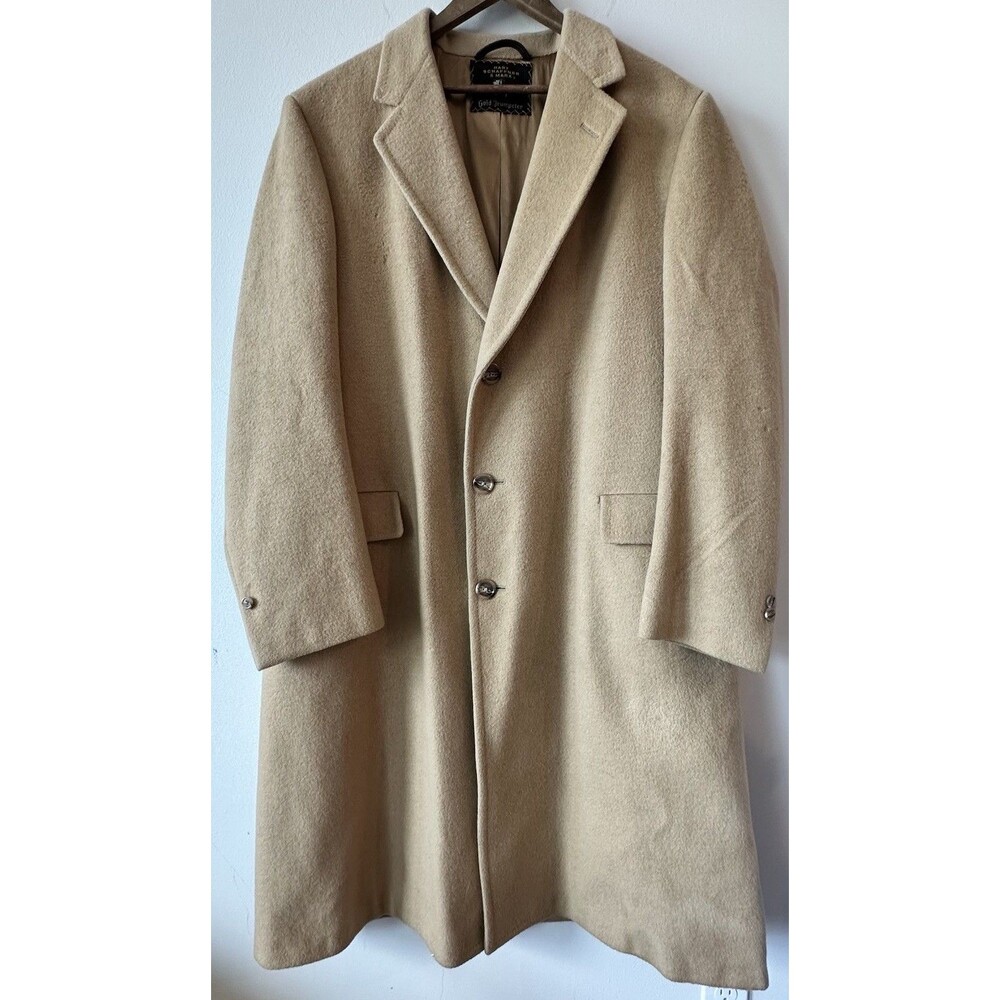 Vintage Hart Schaffner Marx Camel Wool Cashmere Long Overcoat Top Coat Size 44
